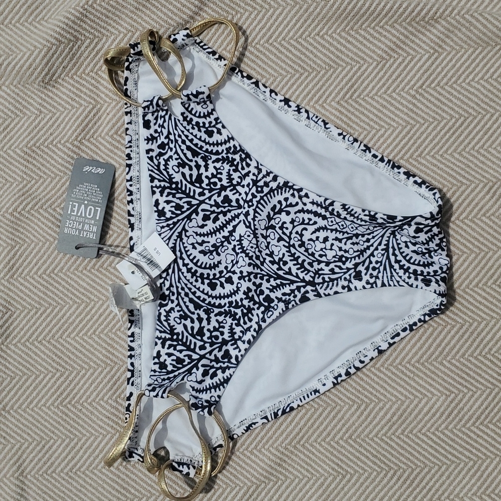 Aerie boho blue, gold, and white bikini bottom size small